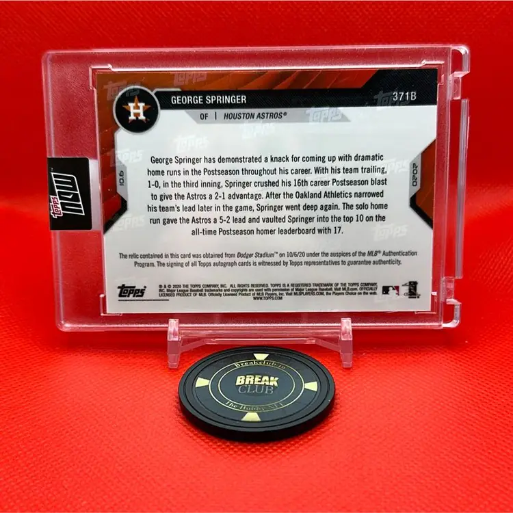 George Springer 2020 Topps NOW ALDS Auto Relic #09/10 Houston Astros