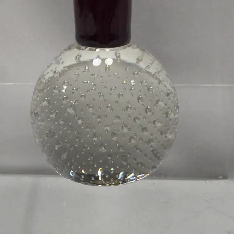 #1617 Modern Red Art Glass Bud Vase With Bullicante Ball Base In Clear Glass With Controlled Bubbles