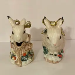 #297 Fitz & Floyd 1996 Rabbits Sugar And Creamer Set “Snowy Woods” With Spoon And Original Box