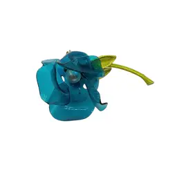 Vintage 1960s Blue Cellulose Acetate Flower Brooch Faux Pearl Green Enamel Stem