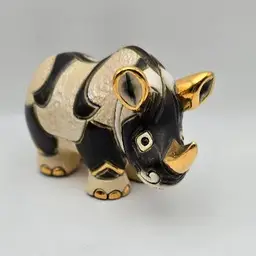Artesania Rinconada De Rosa Rhinoceros Figurine #749, Silver Anniversary Collection