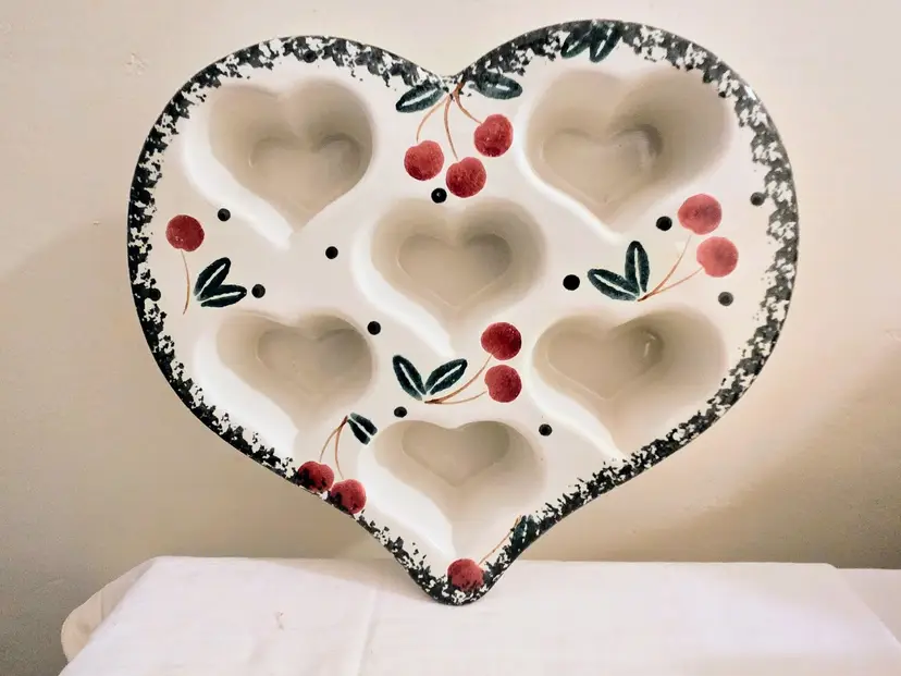 Heart Shaped Baking Dish with Cherries, Stoneware by Chaparral