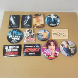 Vintage Movie Promo Pins and Buttons Lot (12 Total)