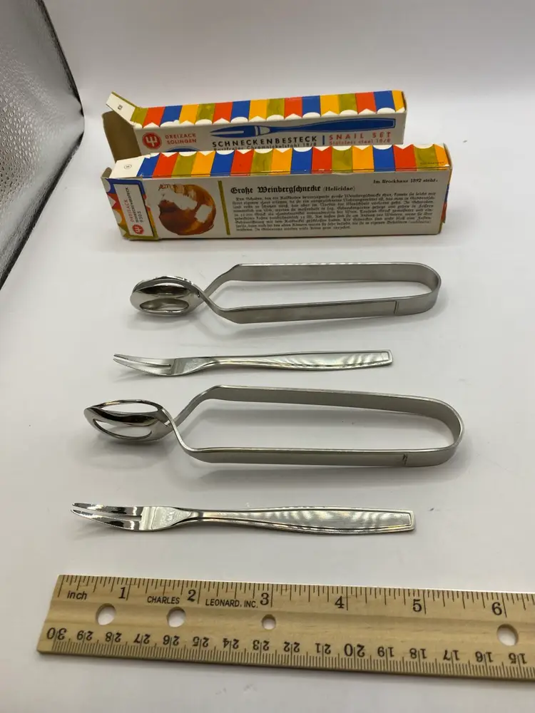 2 Vintage German Schneckenbesteck Snail Sets By Dreizack Solingen Original Box