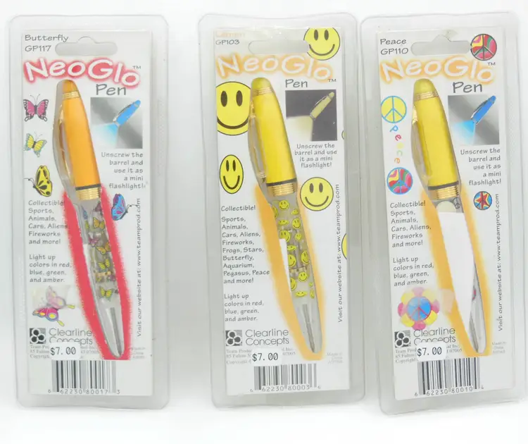 Vintage 1999, Y2K, Lot of THREE NeoGlo Ball Point Pens NEW In Pkgs