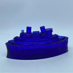 #0217 Cobalt blue glass "Remember The Maine" ship-shaped candy dish Flaws 7.5”