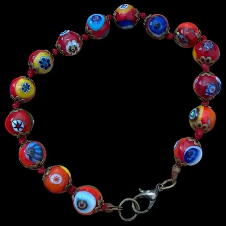 Murano Millefiori Beaded Bracelet 8”