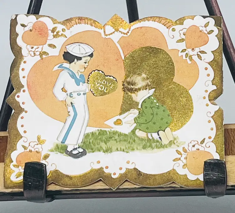 WWII Era Valentine Card 1930s to 40s - Sailor Boy and Girl Love Note Made in USA