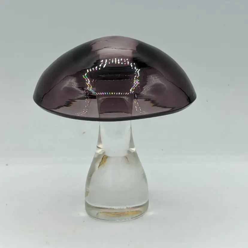 Pilgrim Glass Mushroom/Beautiful Purple Mid Century Hand Blown Glass Mushroom
