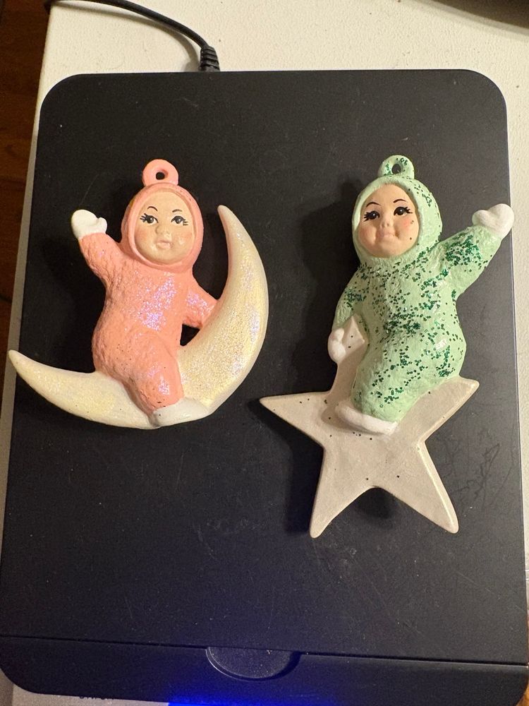 Pair Of Hand painted Snow baby Ornaments