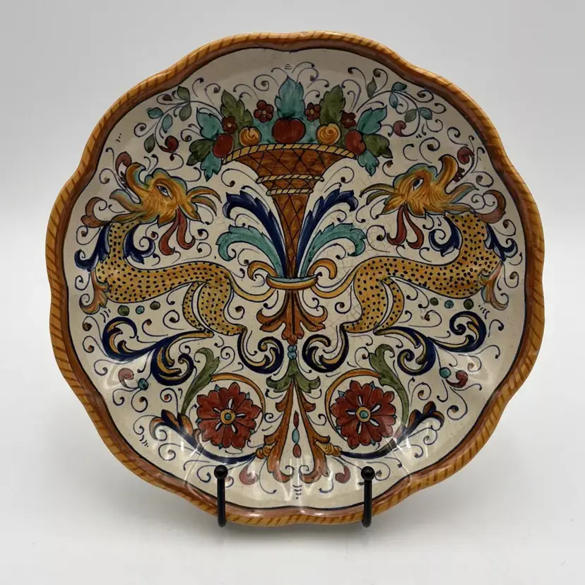 Italian La Gioconda Deruta Dragon Wall Hanging Plate Majolica Folk Art Pottery