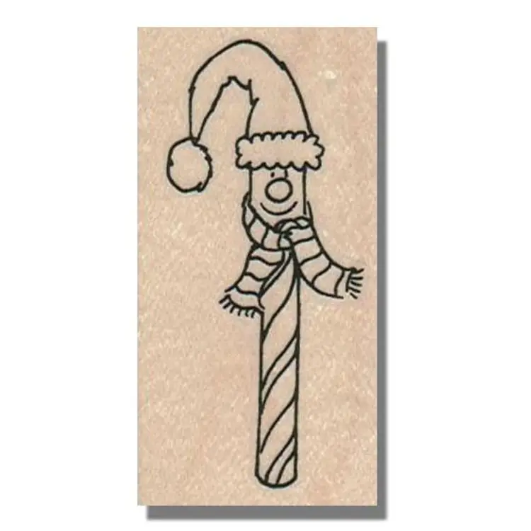 Candy Cane With Santa Hat Christmas Rubber Stamp