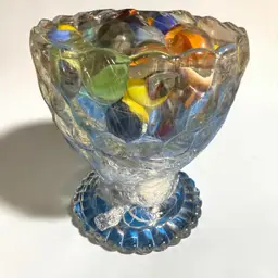 Vintage Avon Ovalique bubble glass footed holder Full Of Vintage Marbles - Some Glow