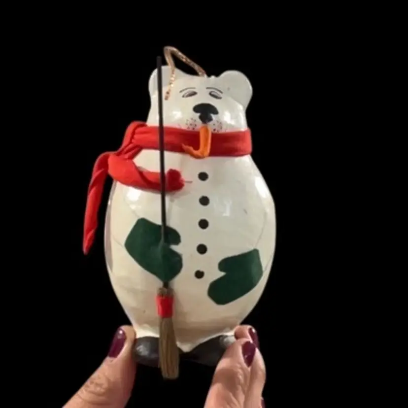 **Papier Mache Snow Bear Ornament Figurine 4.5” ☃️ 🐻
