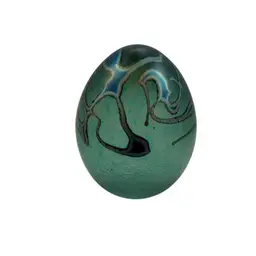 Robert Held Art Glass Egg Variegated Greens & Blues Textured Paperweight - Signed & Stickered - 4”