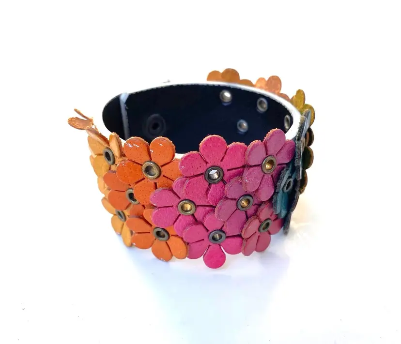 Leather Flower Snap Bracelet