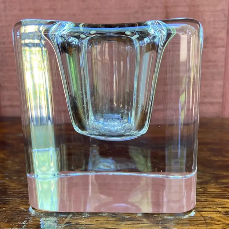 Kosta Boda “Crystal Cube”, Etched: Kosta Boda 67781 G. Wärff. Clear Lead Crystal Votive Holder With Original Sticker. Heavy, 2.7 Pounds. *Read