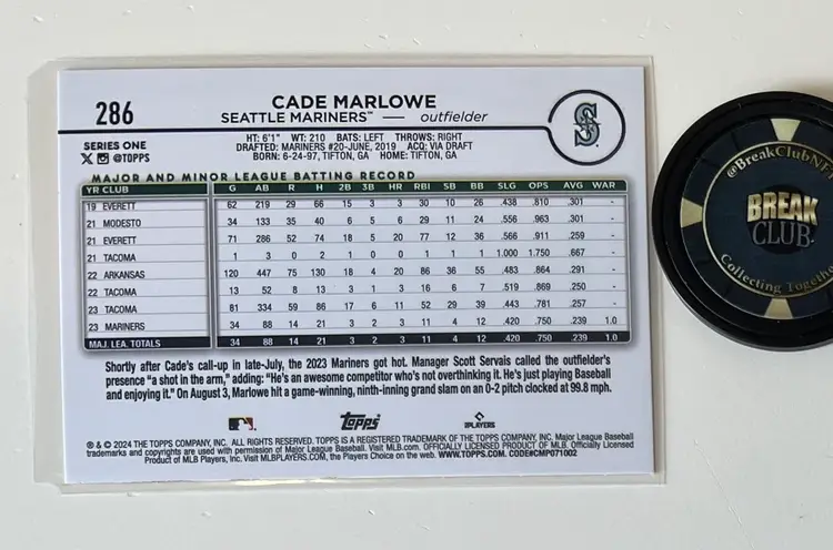 Cade Marlowe RC Gold Foil Seattle Mariners