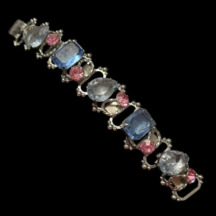 Pink & Blue Large Rhinestone Bracelet 7”