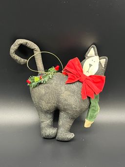 Vintage Christmas Cat - Fabric Ornament