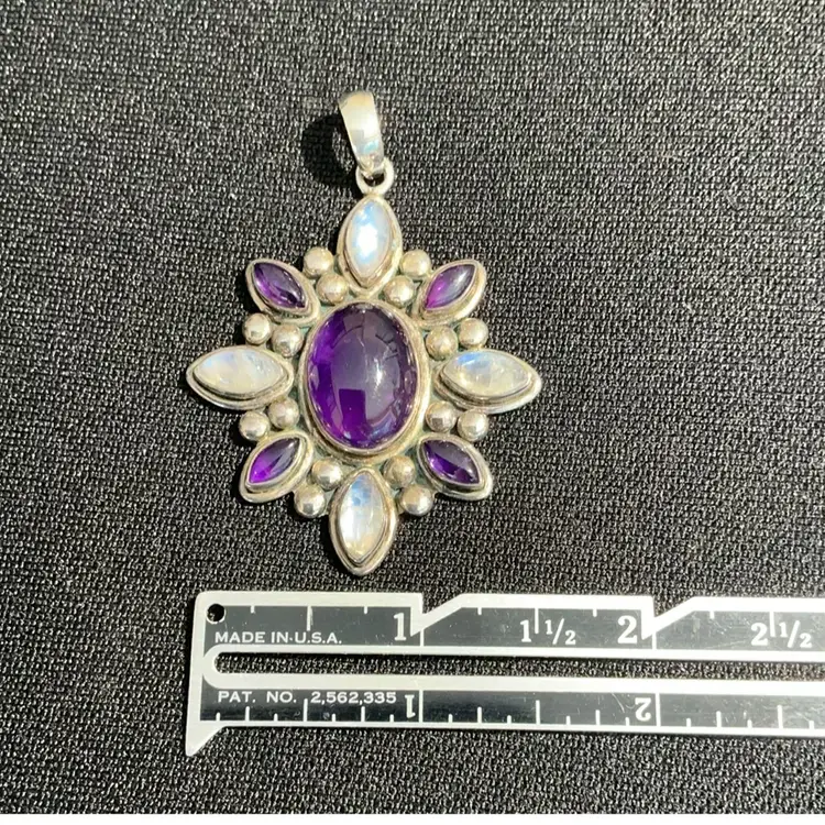 Vintage Doug Paulus Moonstone Amethyst Sterling Silver Pendant