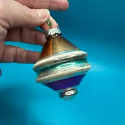 VTG Shiny Brite Glass UFO Christmas Ornament Painted Striped Gold Pink Blue