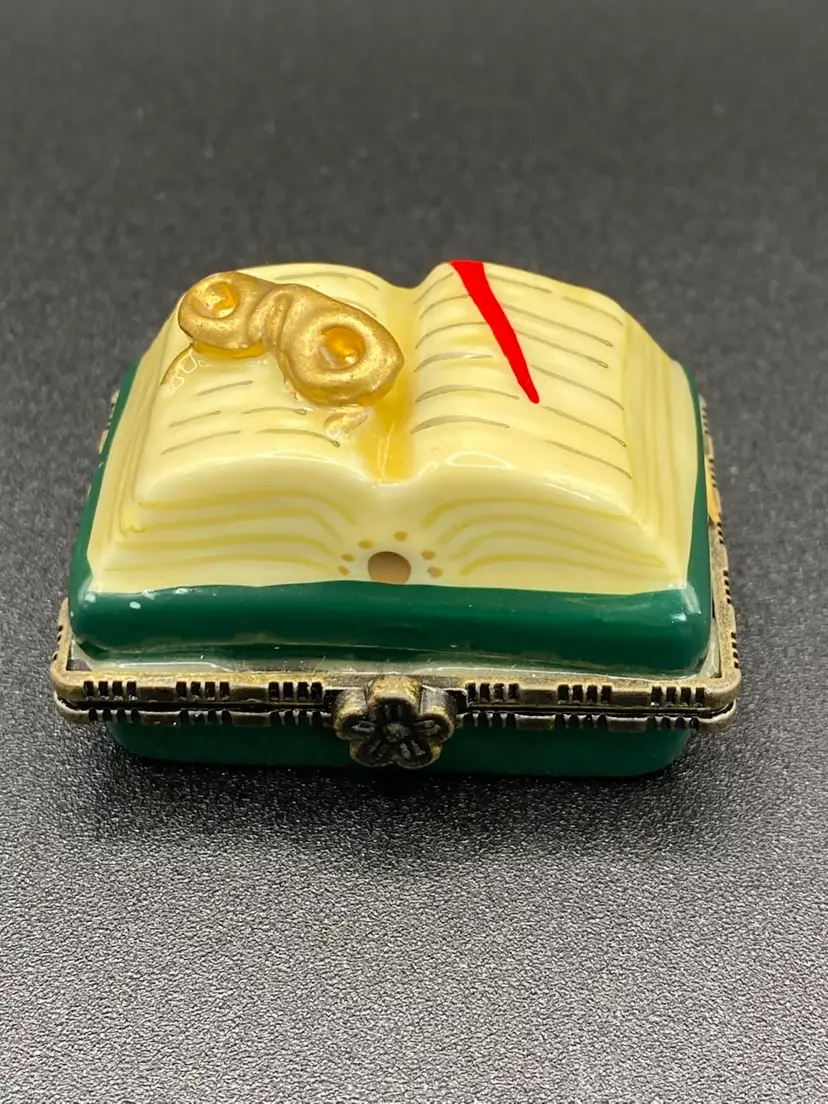 Vintage Herco Porcelain Book With Glasses Trinket Box