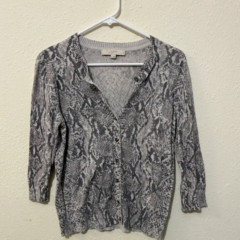 Loft Great Black Snake Skin Print Cardigan