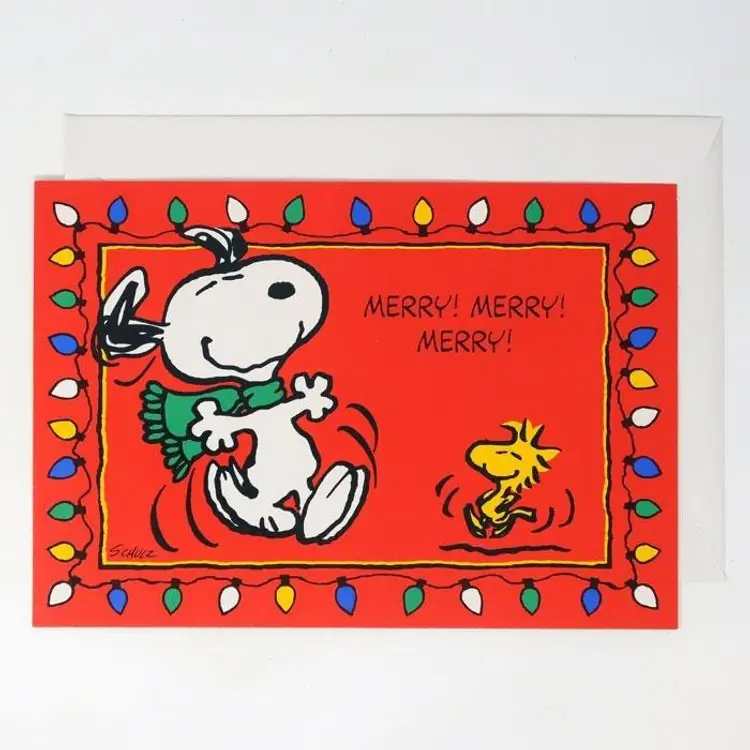Snoopy & Woodstock 'Merry! Merry! Merry!' Christmas Card - Peanuts