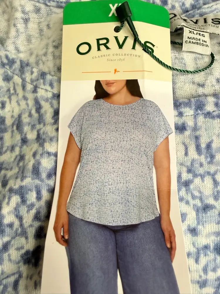 Orvis Size XL Blue White Relaxed Fit Short Sleeve Shirt Top