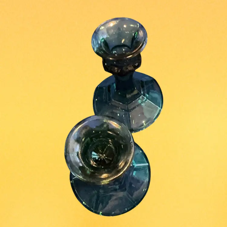 Vintage Indiana Glass Candlestick Holders Green Set Of 2