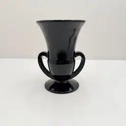 Ebony Double Handle Black Glass Vintage Vase