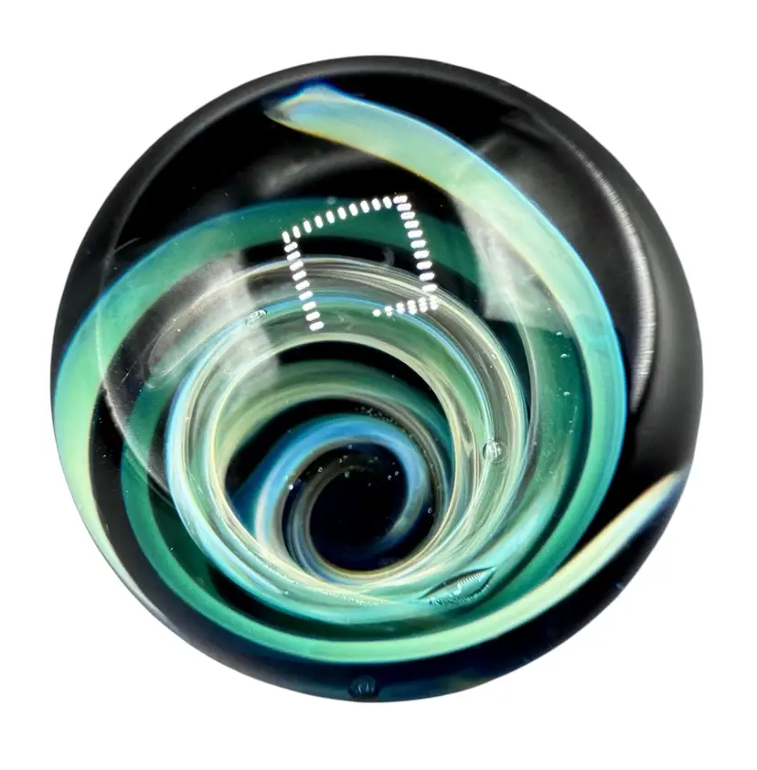Large Art Glass Boro Marble 1.63” Vortex Swirl Blue Green Aqua Space Super Jumbo