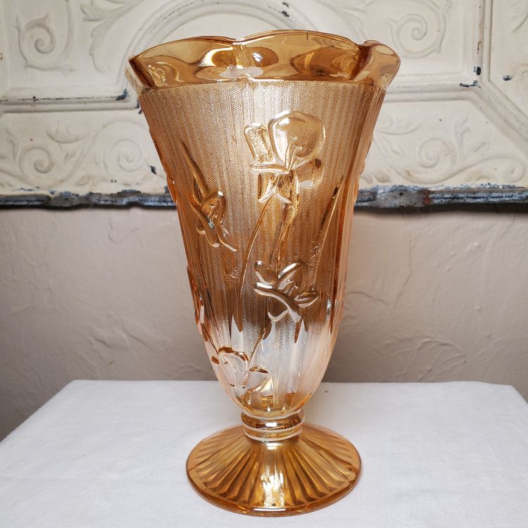 Jeannette Glass Company Iris and Herringbone Carnival Glass Vase