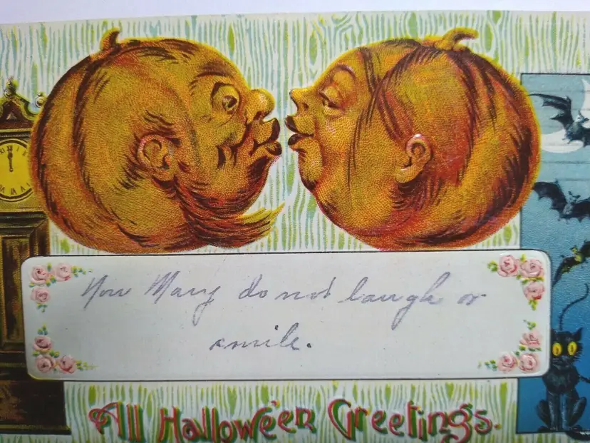 Fantasy Halloween Postcard Gottschalk Kissing Goblins Bats Black Cat Series 2276