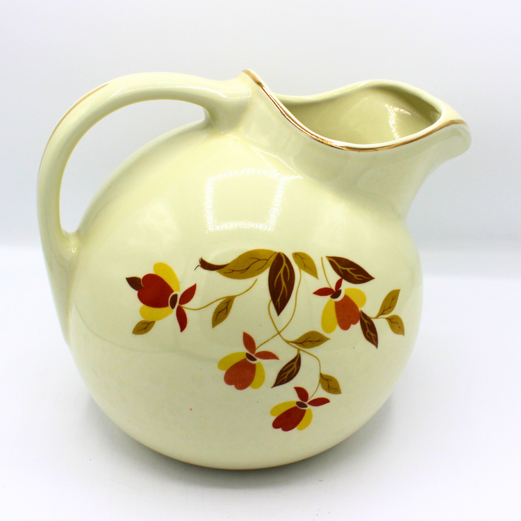 Vintage Hall Ball Pitcher Autumn Leaf Pattern Large Jug Dining Table Fall Decor