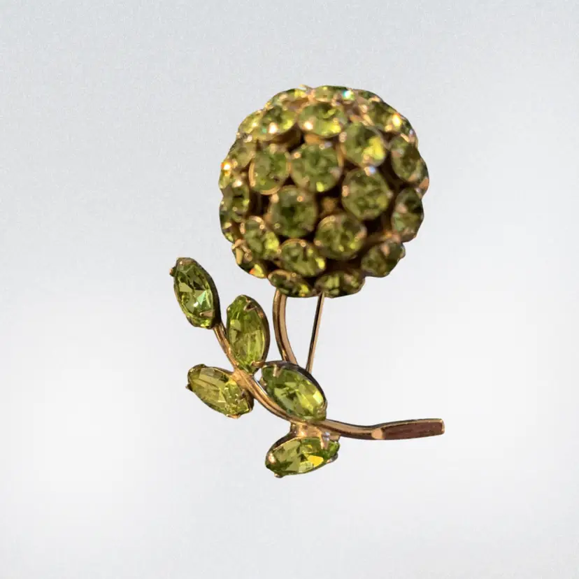 Vintage  Warner Gold Tone Flower Brooch With Blue And Green Pastel Crystals