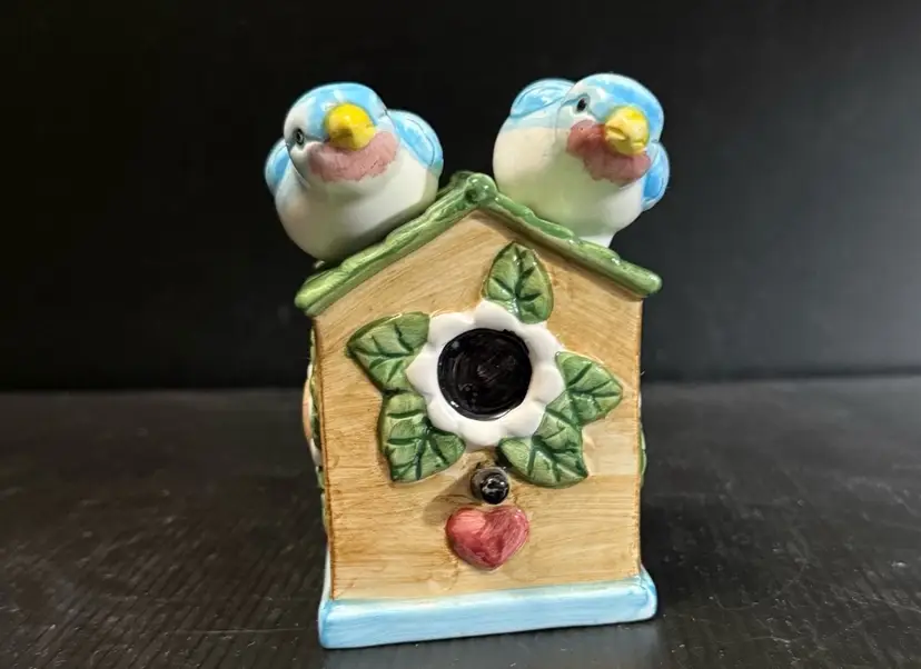 Alco Ceramic Bird House Blue Bird Sitting Salt And Pepper Shakers