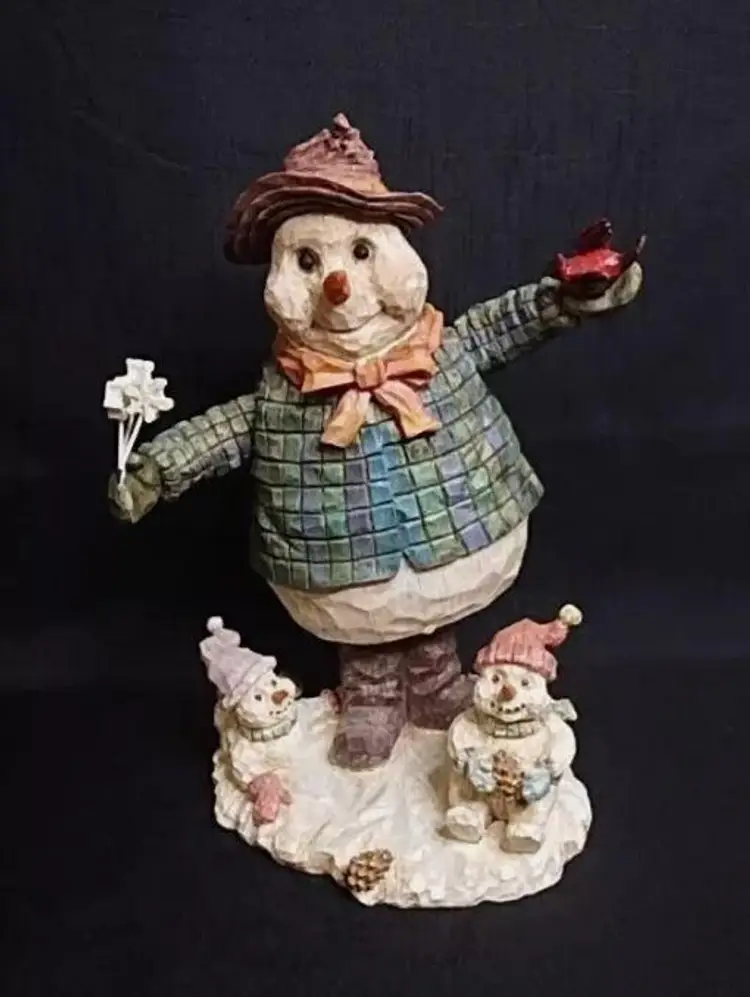 Resin Snowman & Kids Dancing Musical Christmas Winter Figurine Winter Wonderland
