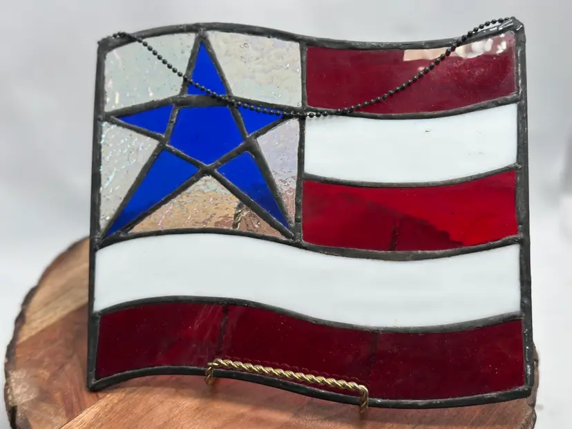 Stained Glass Suncatcher Star and Stripes Patriotic America RED WHITE BLUE