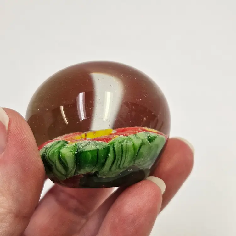 Mini Red Flower Glass Paperweight