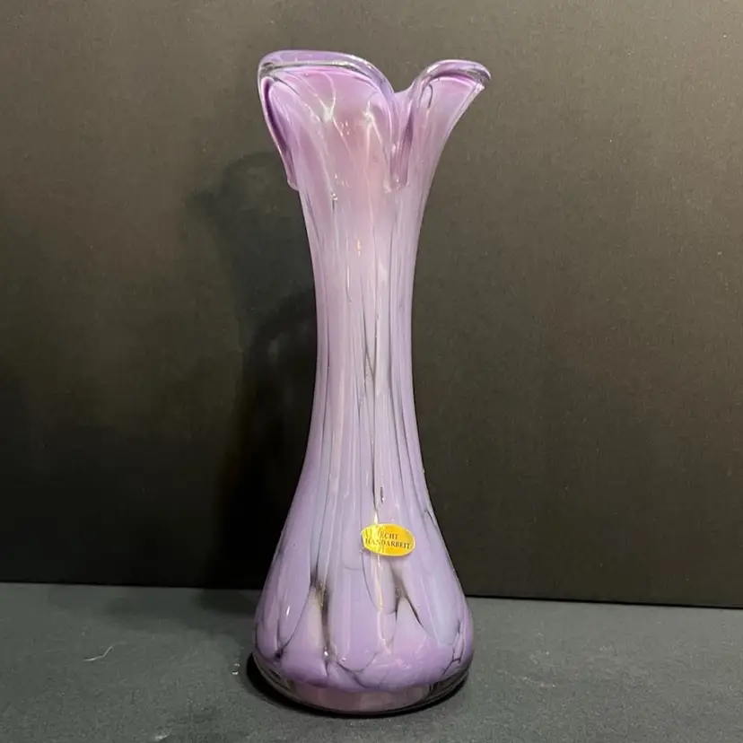 German Lavender Swirl Art Glass Vase ~8β x 3β diameter