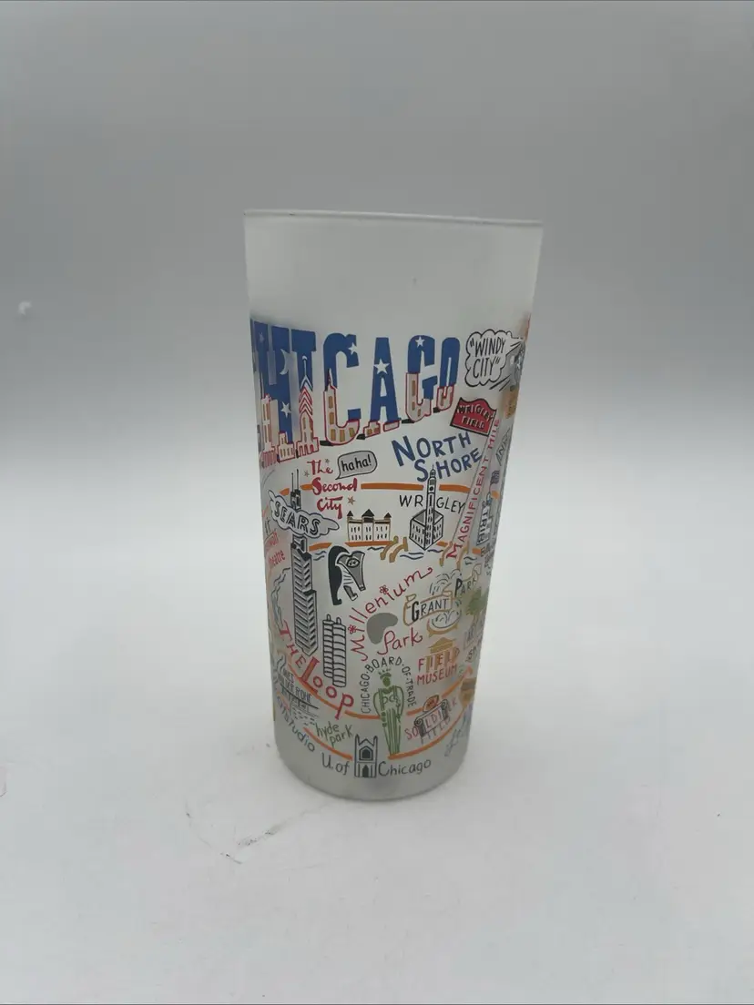 2008 Catstudio Frosted Glass - 16oz - Chicago, Illinois w/ City Landmarks 6”