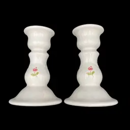 Pair - Pfaltzgraff 5” Garland Pattern Soft White Candlestick Holders, Pinkflower