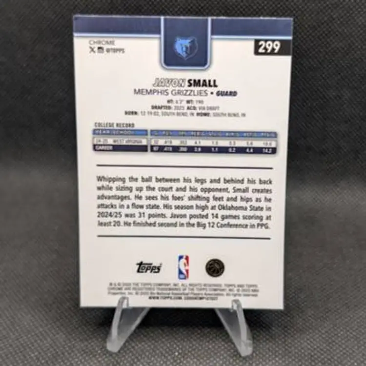 Javon Small 2025 Topps Chrome Rookie Card RC #299 - Memphis Grizzlies