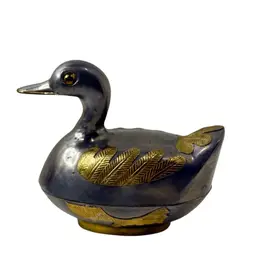 Duck Trinket Box Figurine Metal and Brass Hand Crafted Hong Kong 5”L x 4-1/4” T x 2-3/4” W