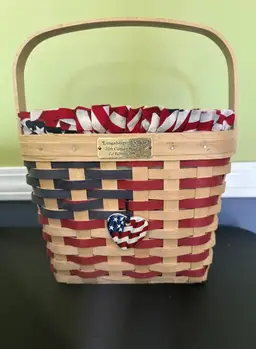 Longaberger Flag Basket Village 20th Century Patriotic Liner Protector Combo ‘97