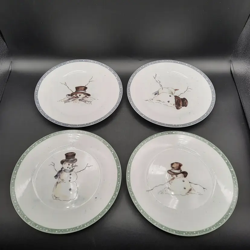 Tracy Porter Melting Snowman Salad Dessert Plates Set of 4