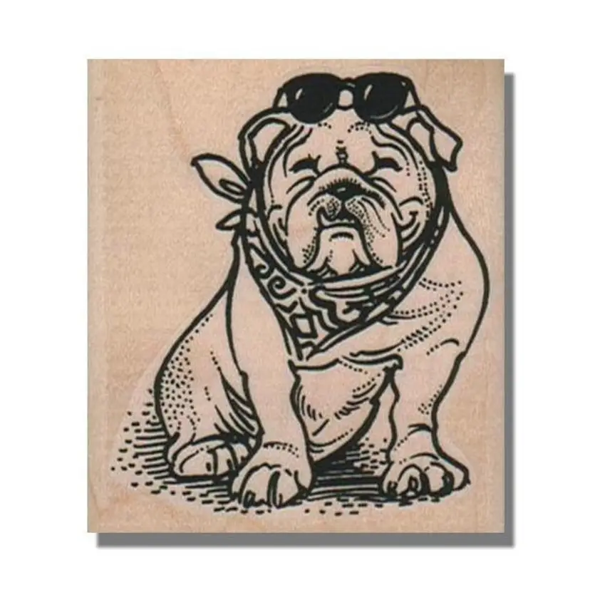 Bulldog With Sunglasses Rubber Stamp
