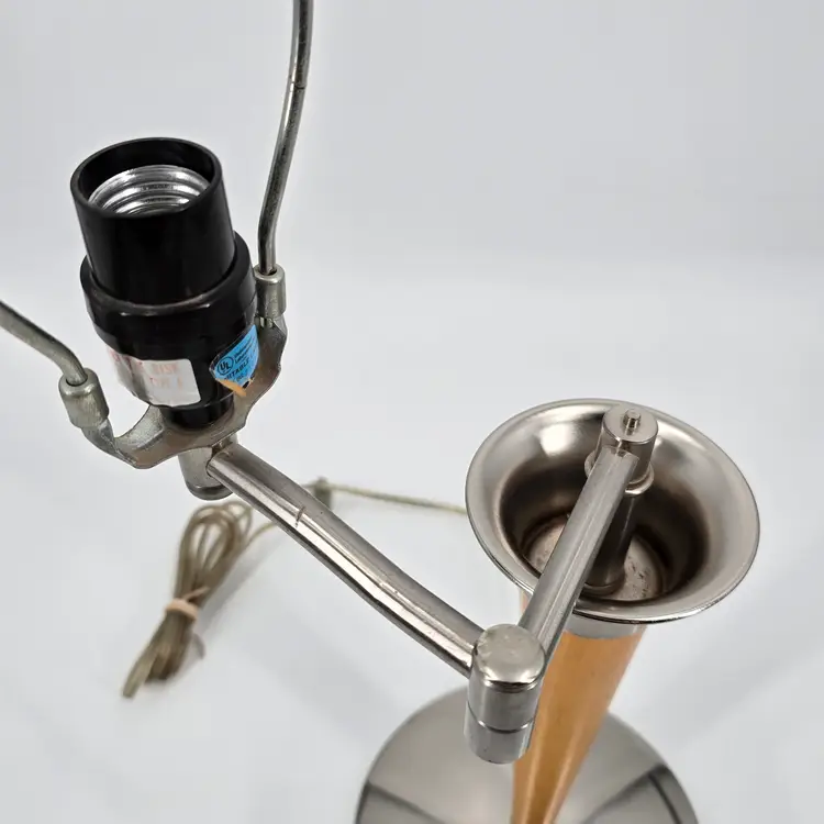 Vintage Emess Lighting 1990s Retro Swing Arm Table Lamp Wood & Chrome